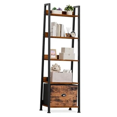  5-Tier Ladder Shelf, Ladder Bookshelf with Removable Drawer, Rustic Bookcase  - Image 1 of 4