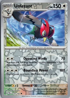 Unfezant - SV05: Temporal Forces #135/162 Reverse Holo Uncommon - Image 1 of 2