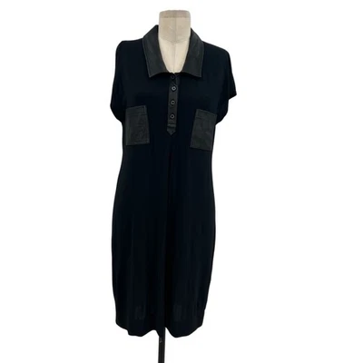 Vestido Camisa Love Moschino Cuello Cuero Detalle Manga Corta Negro Talla US 6 Foto 1 de 4