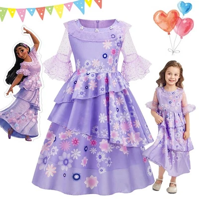 Girls Encanto Isabella Princess Dress Costume Party Birthday Outfit Floral Proms - Image 1 of 4