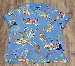 Polo Ralph Lauren Bear Scuba Spearfishing Shark Fish Nautical Mens XXL Shirt - Picture 1 of 7