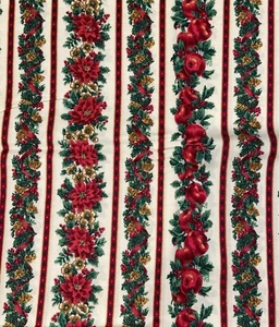 1 yd Poinsettias, Apples, Ivory STRIPE Christmas fabric VIP Cranston print - Picture 1 of 1