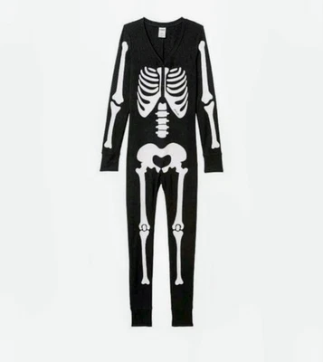 PINK Victoria Secret Thermal Sleep One Piece XL Black White Skeleton Pajama - Image 1 of 4