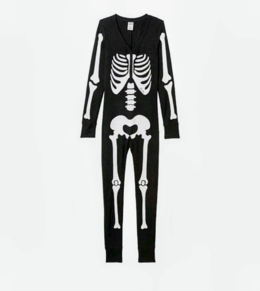 ROSA Victoria Secret Pijama Térmico Dormir Una Pieza XL Negro Blanco Esqueleto Foto 1 de 4