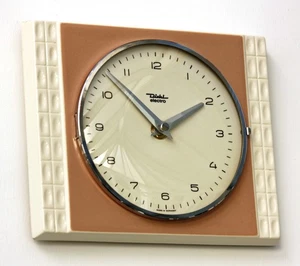 Vintage 22cm Diehl Wall Clock - Ceramic Retro Atomic Mid Century Pink German - Picture 1 of 4