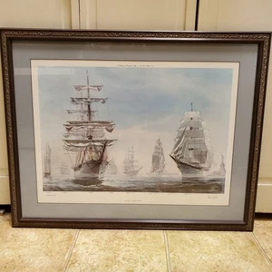 1976 Gathering Of Ships New York Harbor Lithograph Framed Print Kipp Soldwedel - Picture 1 of 6