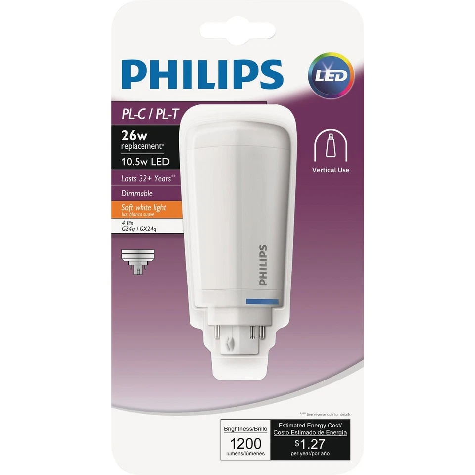 Philips 26W Equivalent Soft White PL-C/T 4-Pin Vertical Orientation LED Tube - Image 1 of 1