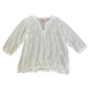 Top tunica Johnny Was bianco con occhielli ricamati floreali boho beach resort taglia M - Foto 1 di 9