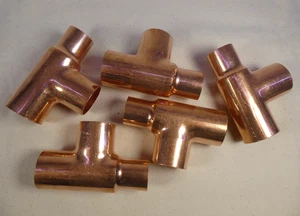 Kupfer Reduzier T-Stück mit Schweißlötanschluss 1" und 3/4" - Druck - 5er Pack - Bild 1 von 6