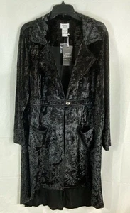Monroe And Main Womens Black Crushed Velvet Button Long Coat Outerwear XL - Picture 1 of 4