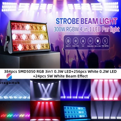 Led Strobe Beam Light 300W RGB+W DJ DMX512 Stage Wash Matrix Effect Flash Light - Image 1 of 4