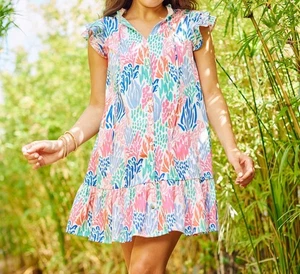Mary Square Abby Dress | Here Comes The Sun Ruffle Size | Coral Cove Royal S - Picture 1 of 7