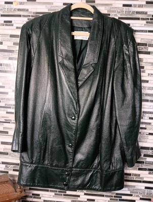 Vintage Peter Caruso Original Womens 10 Dark Green Matrix Leather Long Coat - Изображение 1 из 4