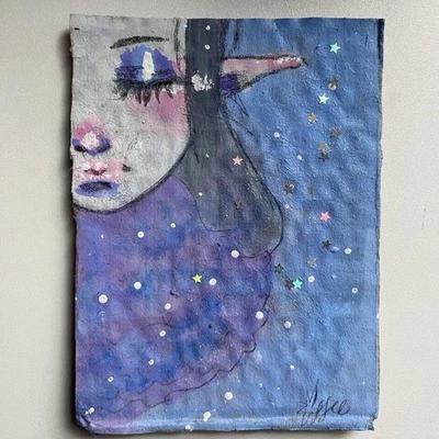 Pintura de fantasía estrella elfo hada celestial en cartón 4x6 Foto 1 de 4