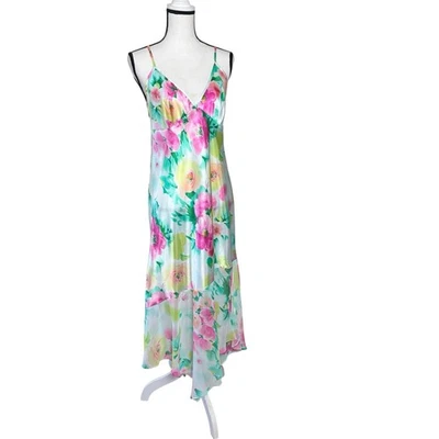 Vestido Babydoll Satinado Brillante Gasa Delicado Floral Talla M Abertura Y2K Coqueta Foto 1 de 4