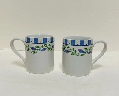 Corelle French Lilac Mugs Coffee Cups Stoneware Blue Green 2 - Image 1 of 4