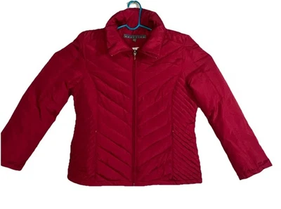 Kenneth Cole Reaction Jacket Womens XL Red G3 Full Zip Down Puffer Ribbed - Image 1 of 4