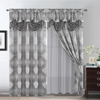 Elegant Curtains with Gold Silver Threads 2 Panels Set - Luxury Window Treatm... - Image 1 of 4