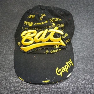 Gorra de béisbol Bat Graphy Gaphy deshilachada usada negra envejecida con espalda a presión - Imagen 1 de 9