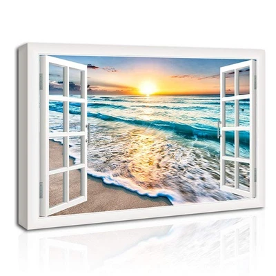 Arte de pared en lienzo Dunhuang ART para decoración de dormitorio - Playa Puesta de sol Océano Naturaleza Pi... Foto 1 de 4