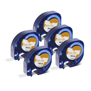 5 PK lt iron-on fabric labels 1/2-inch x 6.5-foot roll black print on white iron - Picture 1 of 8
