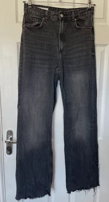 Zara Size 12 Tall Wide Leg High Waist Grey Denim Jeans - Image 1 of 4
