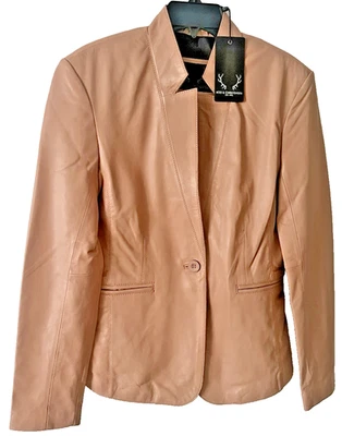 Chaqueta Blazer BOD & CHRISTENSEN Muescas 100% Cuero Melocotón Camel Botón M Foto 1 de 4
