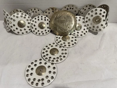 Cinturón Ajustable Concho Western Boho De Colección Para Mujer Cuero Blanco 41" Talla Única Foto 1 de 4