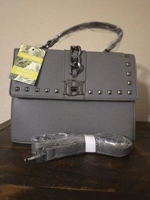Badgley Mischka Vegan Leather Chain Detail Top Handle Crossbody - Gray New $179 - Image 1 of 3