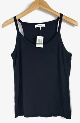 Frame Denim Rib Cutaway Tank Top Women's Size Large Black Soft Modal $118 - Image 1 of 4