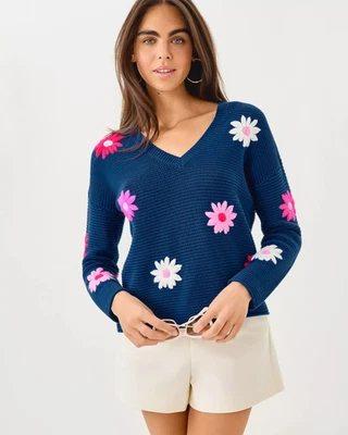 Lilly Pulitzer Tensley Embroidered Sweater Starlight Navy Garden  Full Size .New - Image 1 of 4