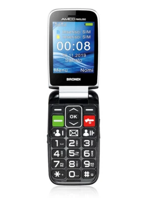 BRONDI AMICO FAVOLOSO NERO CELLULARE SENIOR 2.8"FLIP DUAL SIM BT SOS CON BASE - Immagine 1 di 2