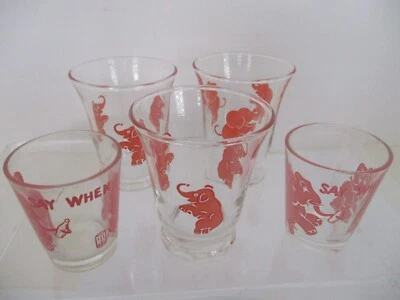 Vintage Libby & Hazel Atlas Dancing Pink Elephant Juice Glasses & Shot Glasses - Image 1 of 4