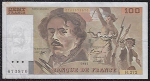 🔴FRANCE 100 Francs 1995 VF P294 DELACROIX Serie H.272 No pin holes 🔴 - Picture 1 of 2