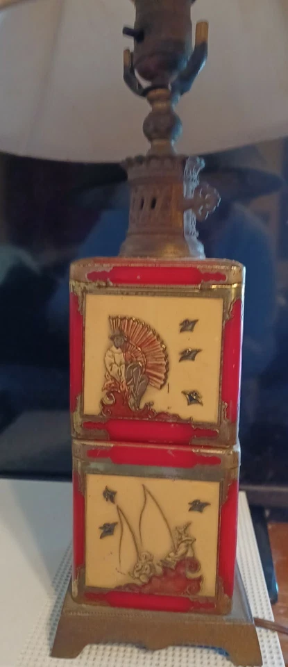 LÁMPARA DE MESA ELÉCTRICA VINTAGE CHINAISERIE ORIENTAL LATA DE TÉ! Más fotos disponibles ¡RARO!! Foto 1 de 4