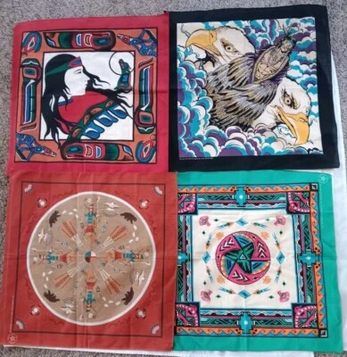 Vtg Bandanas Set Of 4 Native American Southwestern Multicolor USA  70s 80s 90s - Image 1 of 4