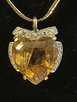 COLGANTE ORO AMARILLO 14K con CORAZÓN DE CITRINO Y 12 DIAMANTES Cadena 18" 7g🌺🌺 Foto 1 de 4