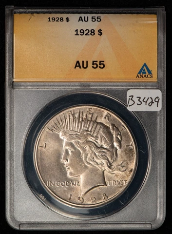 1928 $1 Peace Dollar - Luster - Crusty Original Key Date - ANACS AU 55 - B3429 Cover
