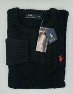 RL Cable Knit Long Sleeve Men's Polo jumper Black size XL Fit to fit 22 inch - Picture 1 of 4