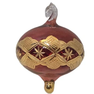 Weihnachten Glas Ornament goldfarben rot Birne Urlaub ca. 3" Durchmesser  - Bild 1 von 5