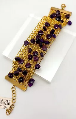 Rarities 14K 金色 Vermeil Briolette 网眼链手链 - 紫水晶 - 罕见 - 全新带标签 — 第 1/4 张图片