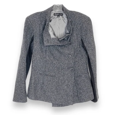 Elizabeth James Asymmetric Donegal Wool Blend Cowl Neck Blazer Coat Gray Black 4 - Image 1 of 4