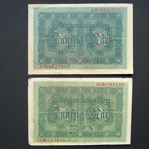 GERMANY LOT 2 x 50 MARK 1914 P-49a & b F/VF - Picture 1 of 2