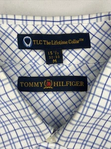 Tommy Hilfiger button shirt men's Medium blue plaid long sleeve - Picture 1 of 7