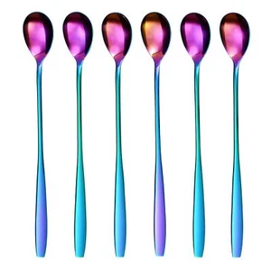 Set Of 6 Long Handle Iced Tea Spoon Coffee Cream Spoons For Desserts Stainless - Picture 1 of 5