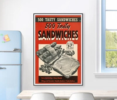 Póster sándwich vintage | Arte de pared de cocina retro | Impresión de 500 sabrosos sándwiches Foto 1 de 4