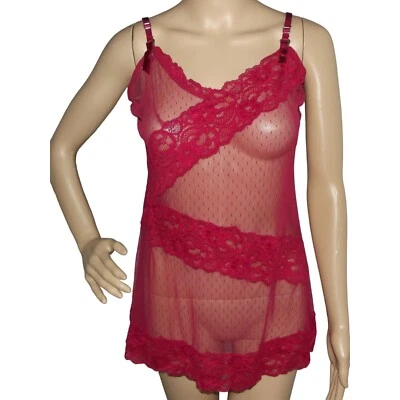 Sexy Vestido Fredericks Rojo Talla Grande Cuello en V Chemise Camisón Malla Encaje Foto 1 de 4