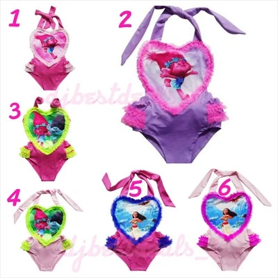 Nuevo Lindo Niñas Niños Pequeños Trolls o Moana Una Pieza Vendaje Traje de Baño Bikini Foto 1 de 2
