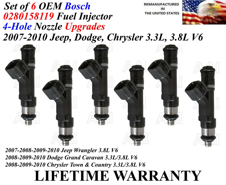 Inyector de combustible 6x mejorado de 4 orificios Bosch OEM para Dodge Grand Caravan V6 2008-2010 Foto 1 de 1