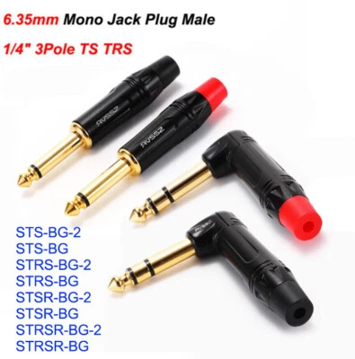 6.35mm Mono Jack Plug Male 1/4" TS TRS Audio Plug Connector Soldering 3Pole Plug - Image 1 of 4